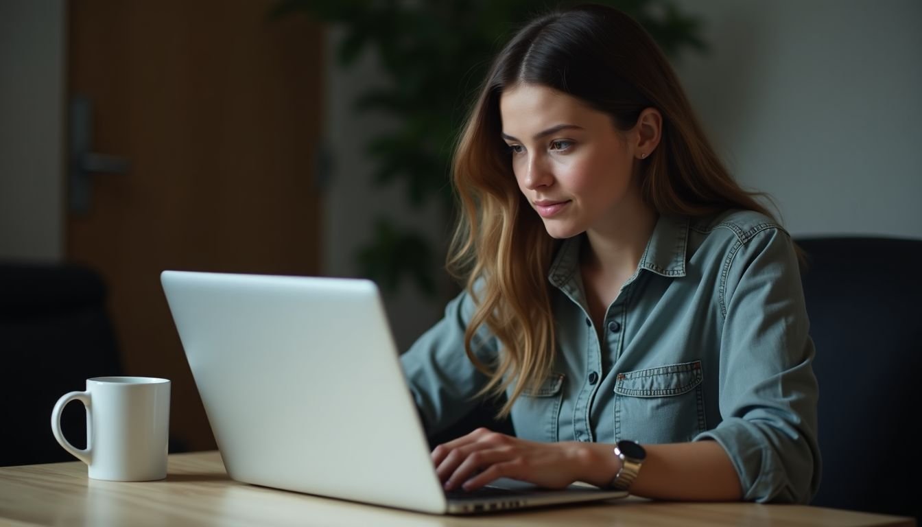 A person updating passwords on laptop in casual workspace.